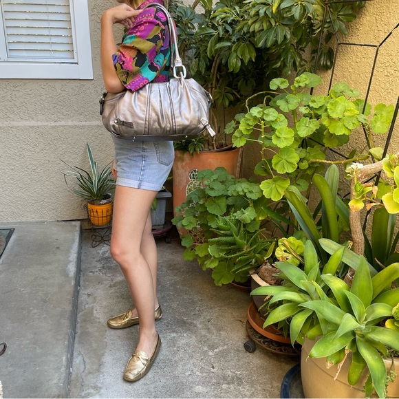Gold Prada pebbled leather shoes in original box